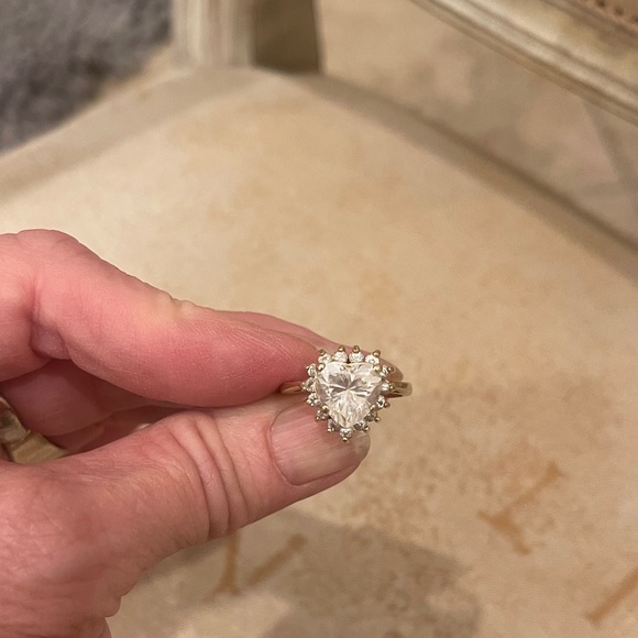 Heart-Shaped Halo Ring in 14k Gold with CZ Stones